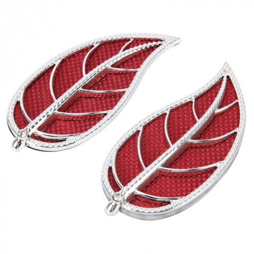 Autocollant décoratif en plastique pour voiture, 2 feuilles, en forme de feuille, taille: 12,0 x 6,0 cm (argent + rouge) SH86691915-06