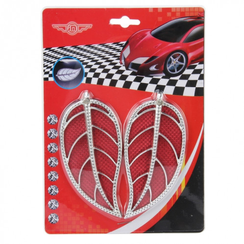 Autocollant décoratif en plastique pour voiture, 2 feuilles, en forme de feuille, taille: 12,0 x 6,0 cm (argent + rouge) SH86691915-06
