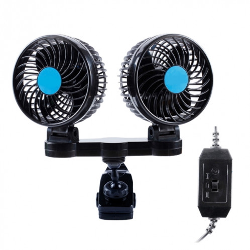 Huxin HX-T605 7 W 360 degrés de rotation réglable clip deux tête à faible bruit Mini voiture électrique ventilateur avec interrupteur, DC12V SH8844324-06