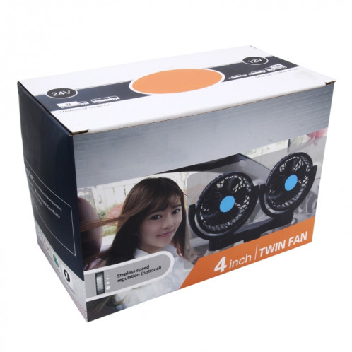 Huxin HX-T605 7 W 360 degrés de rotation réglable clip deux tête à faible bruit Mini voiture électrique ventilateur avec interrupteur, DC12V SH8844324-06