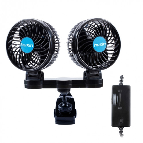 HUXIN HX-T605E 7W Clip de rotation réglable à 360 degrés Mini ventilateur de voiture électrique à deux têtes à faible bruit avec commutateur à rouleau, DC12V SH8847379-06