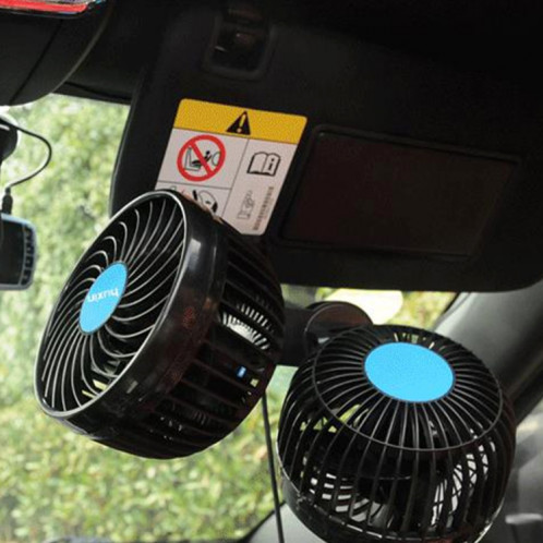 HUXIN HX-T605E 7W Clip de rotation réglable à 360 degrés Mini ventilateur de voiture électrique à deux têtes à faible bruit avec commutateur à rouleau, DC12V SH8847379-06