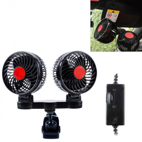 HUXIN HX-T606E 12 W 360 Degrés Clip de Rotation Réglable Deux Têtes À Faible Bruit Mini Ventilateur De Voiture Électrique avec Interrupteur à Rouleau, DC24V SH8850621-06