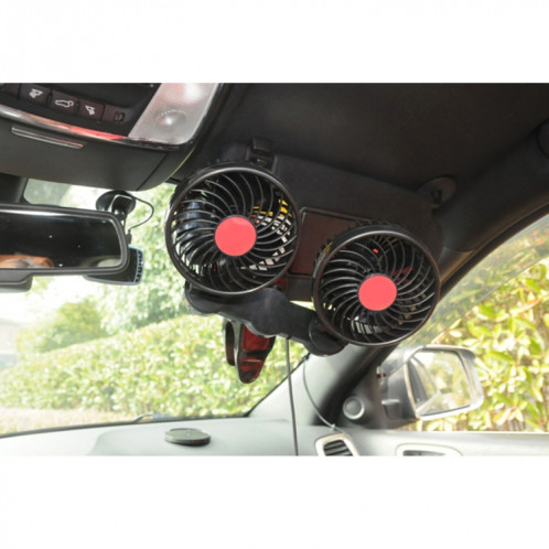 HUXIN HX-T606E 12 W 360 Degrés Clip de Rotation Réglable Deux Têtes À Faible Bruit Mini Ventilateur De Voiture Électrique avec Interrupteur à Rouleau, DC24V SH8850621-06