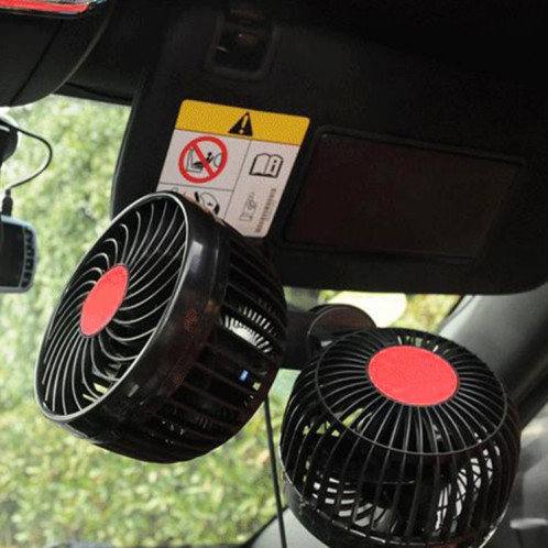 HUXIN HX-T606E 12 W 360 Degrés Clip de Rotation Réglable Deux Têtes À Faible Bruit Mini Ventilateur De Voiture Électrique avec Interrupteur à Rouleau, DC24V SH8850621-06