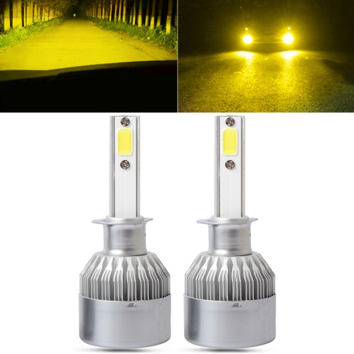 2 PCS H1 18W 1800 LM 3000K IP68 Canbus phare de voiture à courant constant LED avec 2 lampes COB, DC 9-36V (lumière dorée) SH10JL1723-011