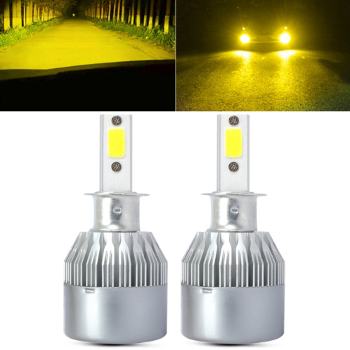 2 PCS H3 18W 1800 LM 3000K IP68 Canbus phare LED de voiture à courant constant avec 2 lampes COB, DC 9-36V (lumière dorée) SH11JL1692-011