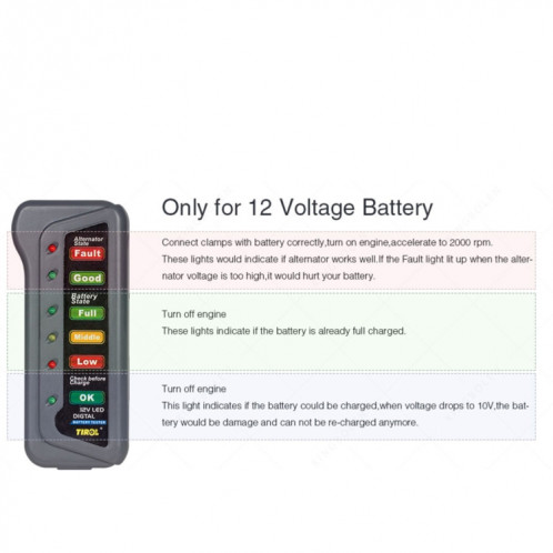 TIROL T16897 12V testeur automatique d'alternateur de batterie numérique de voiture 6 LED affichage de lumières SH0303584-010