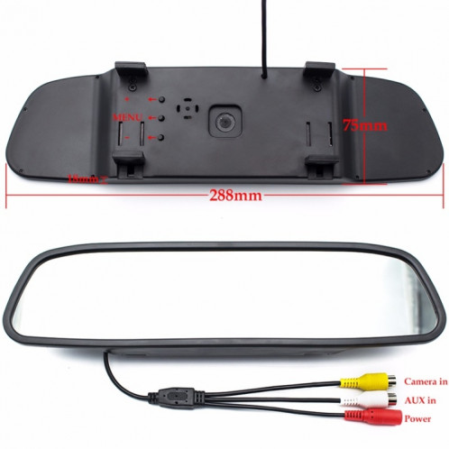 Moniteur de rétroviseur PZ604 170 degrés voiture 4,3 pouces avec caméra carrée SH0637674-013
