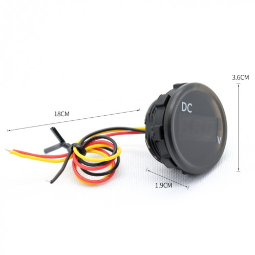 B3612 DC 0-100V IP67 Voltmètre numérique modifié universel pour voiture / RV / bateau avec câble, longueur de câble: 18 cm SH10601003-04