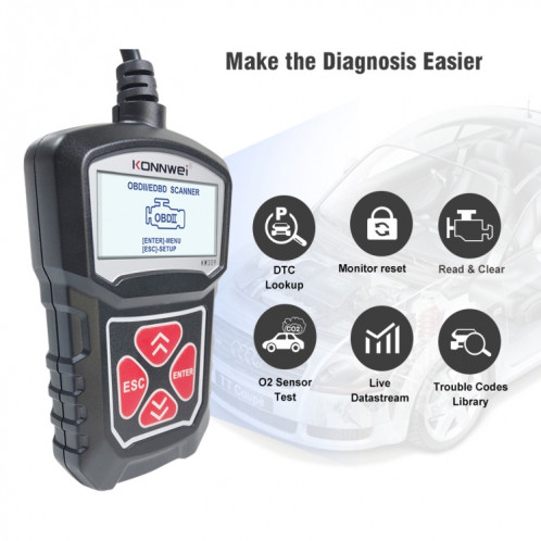 KONNWEI KW309 V309 V310 MS309 Lecteur de Code Outil de Diagnostic de Scanner OBD2 (Noir) SK093B1461-018