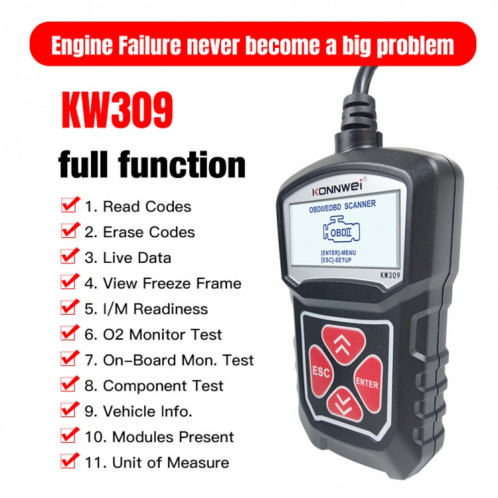 KONNWEI KW309 V309 V310 MS309 Lecteur de Code Outil de Diagnostic de Scanner OBD2 (Noir) SK093B1461-018