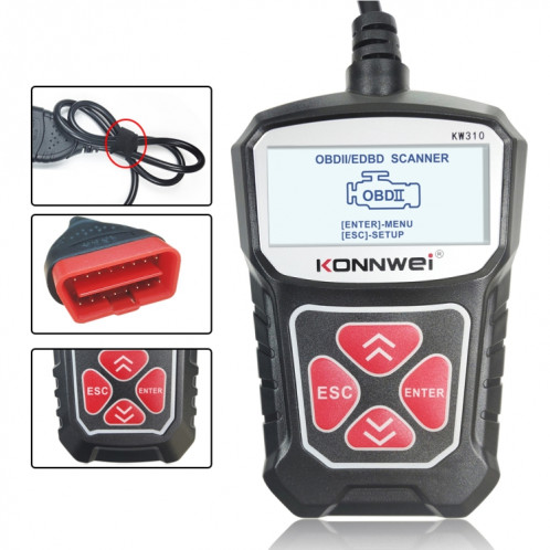 KONNWEI KW310 OBD lecteur de code de détecteur de défaut de voiture ELM327 OBD2 Scanner outil de diagnostic (noir) SK094B491-017