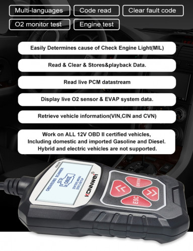 KONNWEI KW310 OBD lecteur de code de détecteur de défaut de voiture ELM327 OBD2 Scanner outil de diagnostic (noir) SK094B491-017