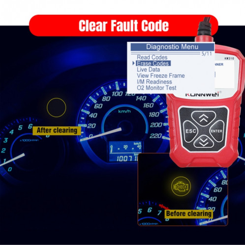 KONNWEI KW310 OBD lecteur de code de détecteur de défaut de voiture ELM327 OBD2 Scanner outil de diagnostic (rouge) SK094R701-017