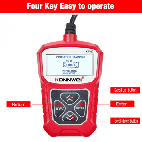 KONNWEI KW310 OBD lecteur de code de détecteur de défaut de voiture ELM327 OBD2 Scanner outil de diagnostic (rouge) SK094R701-017