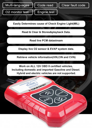 KONNWEI KW310 OBD lecteur de code de détecteur de défaut de voiture ELM327 OBD2 Scanner outil de diagnostic (rouge) SK094R701-017