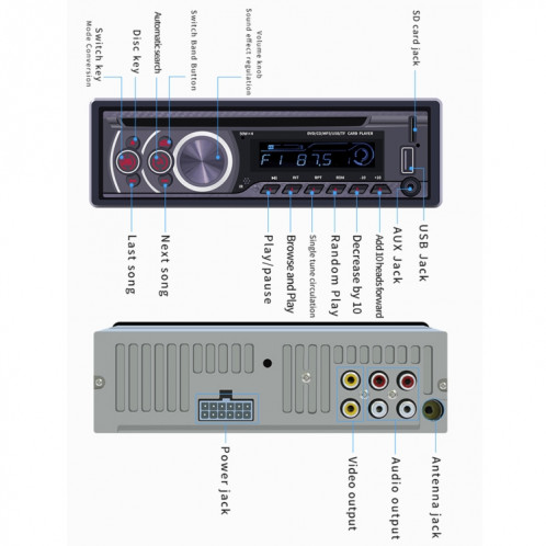 Lecteur MP3 de récepteur d'autoradio 8169A 12 V, prise en charge des appels mains libres Bluetooth / carte FM / USB / AUX / TF SH1114632-013