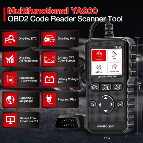 KINGBOLEN YA200 OBD2 Outil de diagnostic de défaut de voiture Analyseur de défaut SH1534244-010