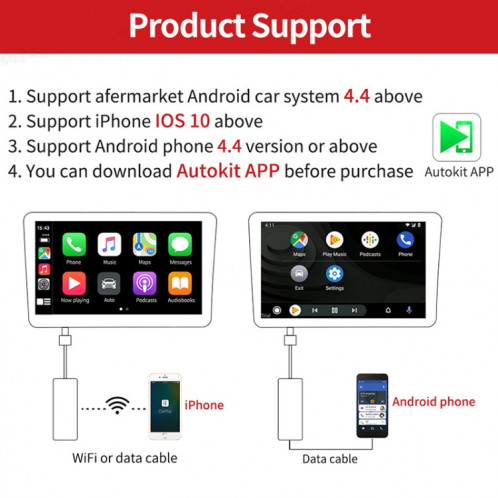 Navigation de voiture pour Android / Apple Carplay Module Bluetooth sans fil Adaptateur Carplay USB pour téléphone intelligent automatique (noir) SH072B1555-011