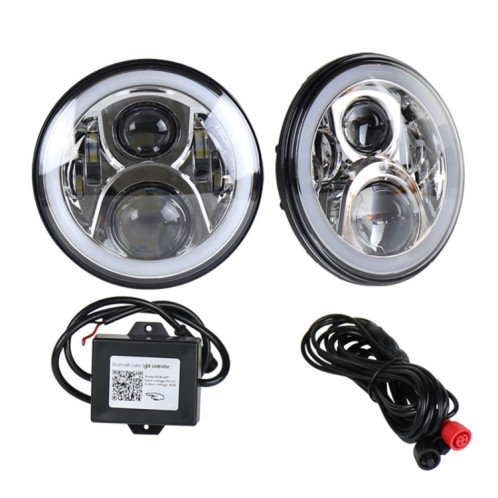2 PCS 7 pouces DC12V 6000K-6500K 50W voiture phare LED Cree lampe perles pour Jeep Wrangler / Harley, prise en charge APP + contrôle Bluetooth (argent) SH127S822-05