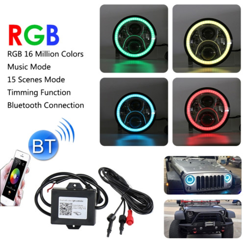 2 PCS 7 pouces DC12V 6000K-6500K 50W voiture phare LED Cree lampe perles pour Jeep Wrangler / Harley, prise en charge APP + contrôle Bluetooth (argent) SH127S822-05