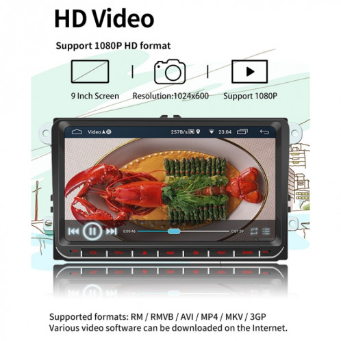 9093 voiture HD 9 pouces récepteur radio lecteur MP5 pour Volkswagen, support FM et Bluetooth et carte TF et GPS et WiFi SH2202789-020