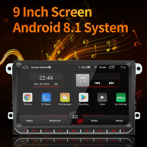 9093 voiture HD 9 pouces récepteur radio lecteur MP5 pour Volkswagen, support FM et Bluetooth et carte TF et GPS et WiFi SH2202789-020