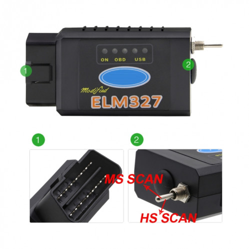 Outil de scanner de diagnostic automatique USB OBDII d'interface Bluetooth V1.5 ELM327 avec interrupteur SH31231743-07