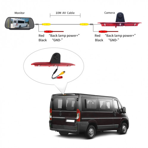 PZ466 voiture étanche 170 degrés caméra de vue de feu de freinage + moniteur de vue arrière 7 pouces pour Ford Transit 2014-2015 SH3399416-012