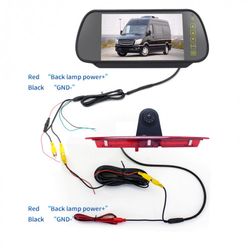 PZ466 voiture étanche 170 degrés caméra de vue de feu de freinage + moniteur de vue arrière 7 pouces pour Ford Transit 2014-2015 SH3399416-012