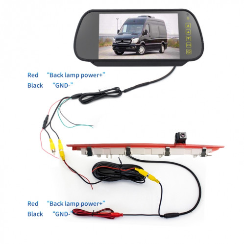 PZ468 voiture étanche 170 degrés caméra de vue de feu de freinage + moniteur de vue arrière 7 pouces pour mercedes-benz Vito 2016 SH34031843-012