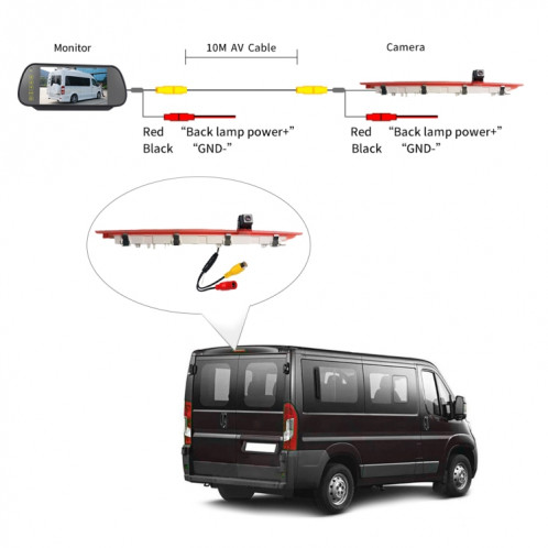 PZ468 voiture étanche 170 degrés caméra de vue de feu de freinage + moniteur de vue arrière 7 pouces pour mercedes-benz Vito 2016 SH34031843-012