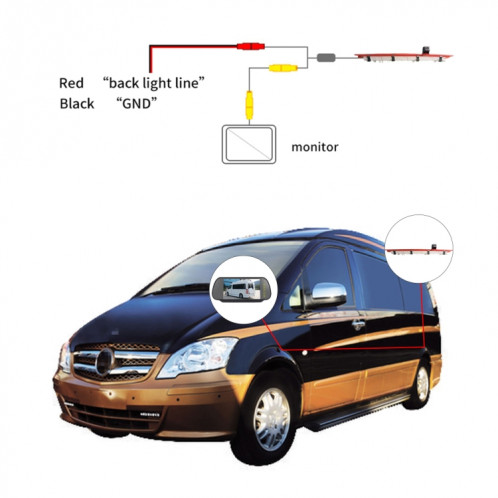 PZ468 voiture étanche 170 degrés caméra de vue de feu de freinage + moniteur de vue arrière 7 pouces pour mercedes-benz Vito 2016 SH34031843-012