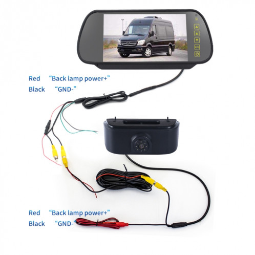PZ469 voiture étanche 170 degrés caméra de vue de feu de freinage + moniteur de vue arrière 7 pouces pour Nissan N200 2010-2017 SH3405494-012