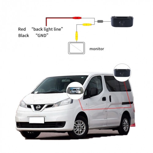 PZ469 voiture étanche 170 degrés caméra de vue de feu de freinage + moniteur de vue arrière 7 pouces pour Nissan N200 2010-2017 SH3405494-012