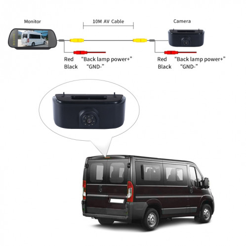 PZ469 voiture étanche 170 degrés caméra de vue de feu de freinage + moniteur de vue arrière 7 pouces pour Nissan N200 2010-2017 SH3405494-012