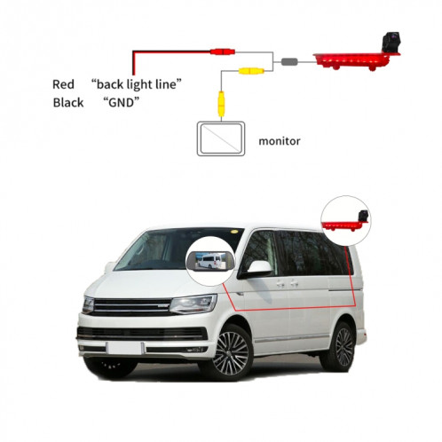 PZ470 voiture étanche 170 degrés caméra de vue de feu de freinage pour Volkswagen T5 / T6 2010-2017 SH34061039-011