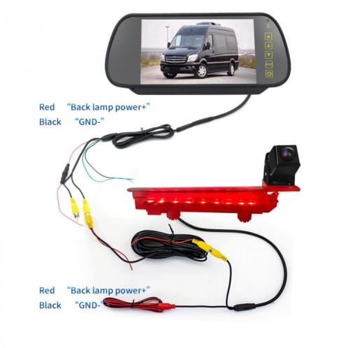 PZ470 voiture étanche 170 degrés caméra de vue de feu de freinage + moniteur de vue arrière 7 pouces pour Volkswagen T5 / T6 2010-2017 SH3407589-012