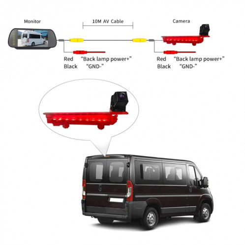 PZ470 voiture étanche 170 degrés caméra de vue de feu de freinage + moniteur de vue arrière 7 pouces pour Volkswagen T5 / T6 2010-2017 SH3407589-012