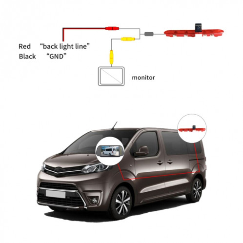 PZ471 voiture étanche 170 degrés caméra de vue de feu de freinage + moniteur de vue arrière 7 pouces pour citroën / Peugeot / Toyota SH34091758-012