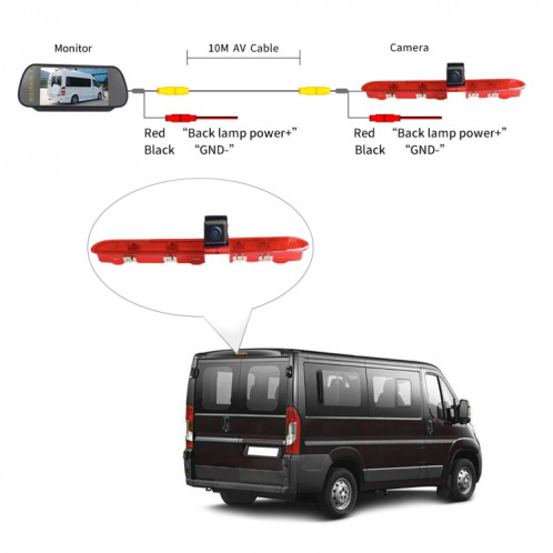 PZ471 voiture étanche 170 degrés caméra de vue de feu de freinage + moniteur de vue arrière 7 pouces pour citroën / Peugeot / Toyota SH34091758-012