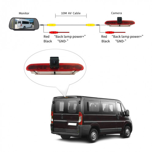 PZ472 voiture étanche 170 degrés caméra de vue de feu de freinage + moniteur de vue arrière 7 pouces pour Fiat / Opel SH34111414-012