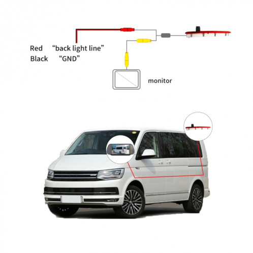 PZ473 voiture étanche 170 degrés caméra de vue de feu de freinage pour Volkswagen T6 porte simple SH3412507-011