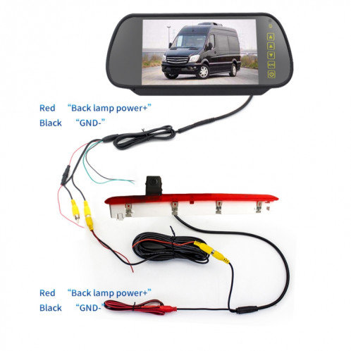 PZ473 voiture étanche 170 degrés caméra de vue de feu de freinage + moniteur de vue arrière 7 pouces pour Volkswagen T6 porte simple SH3413567-012