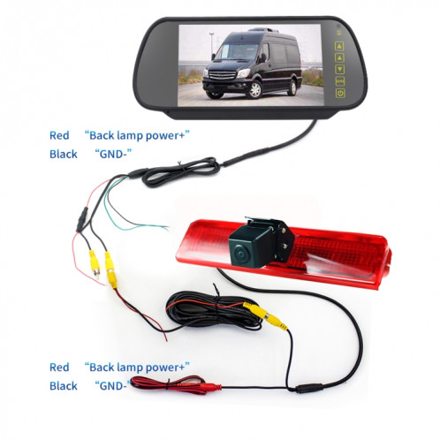 PZ476 voiture étanche 170 degrés caméra de vue de feu de freinage + moniteur de vue arrière 7 pouces pour Volkswagen Caddy 2013-2015 SH34191206-012