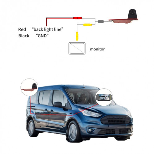 PZ477 voiture étanche 170 degrés caméra de vue de feu de freinage pour Ford Transit Custom SH3420672-011