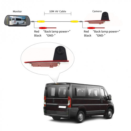 PZ477 voiture étanche 170 degrés caméra de vue de feu de freinage + moniteur de vue arrière 7 pouces pour Ford Transit personnalisé SH34211170-012