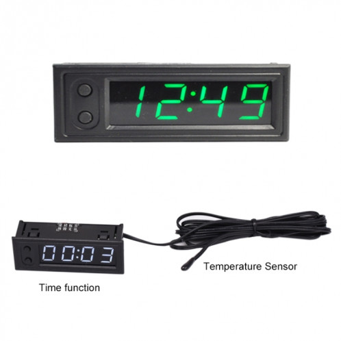 Horloge lumineuse électronique à LED haute précision de voiture 3 en 1 + thermomètre + voltmètre (vert) SH928G1595-06