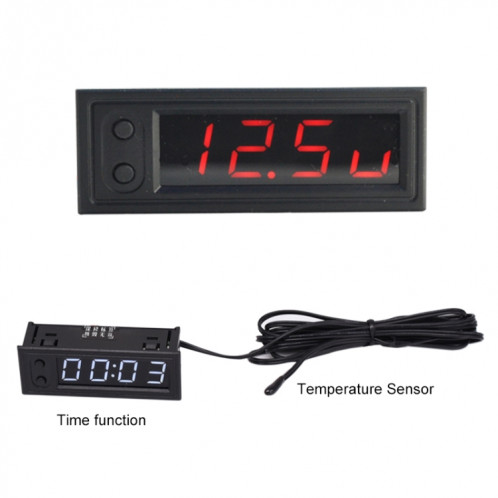 Horloge lumineuse à LED électronique de haute précision de voiture 3 en 1 + thermomètre + voltmètre (rouge) SH928R1060-06